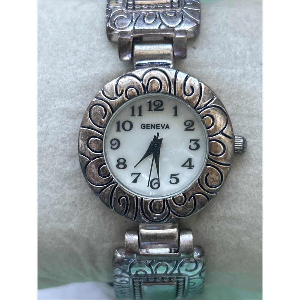 Geneva Brown And Silver Tone White Dial Women’s Cuff Watch